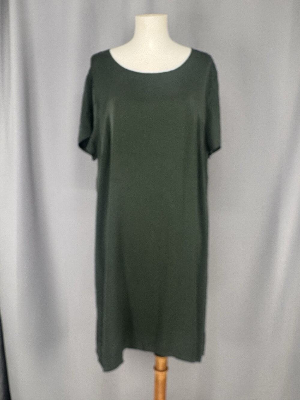 Quince Tunic Dress Womens XL Juniper Green Silk Short Sleeve Shirt Dress Luxury